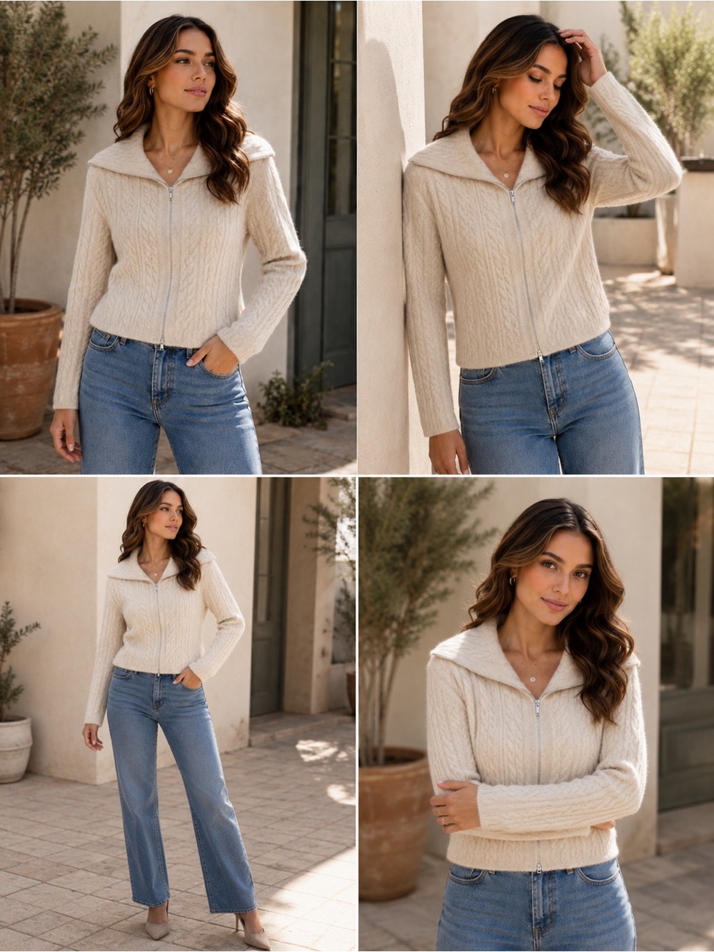 ShopEvelynne Cream Cable Zip-Front Sweater - Picture 4 of 4